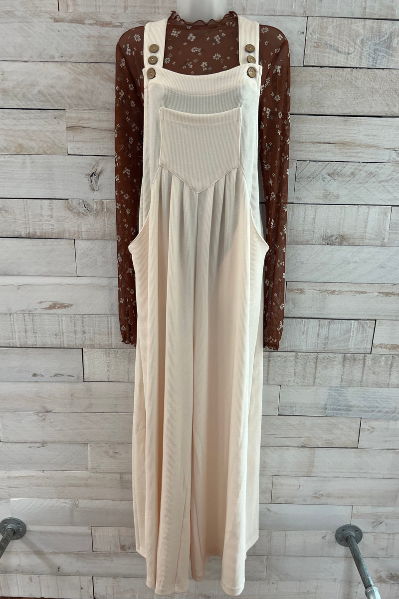 Ribbed Wide Leg Jumpsuit- Cream