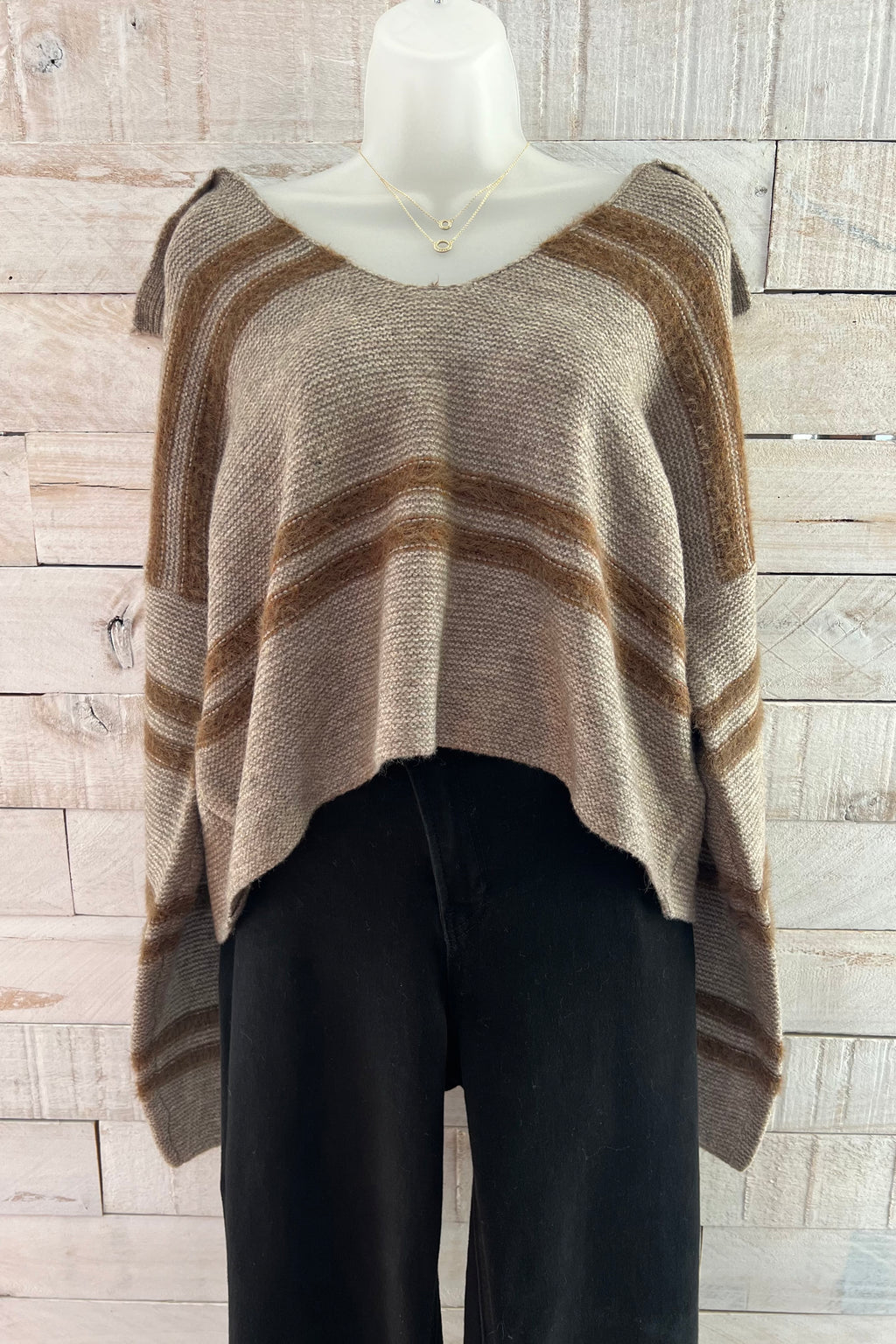 Fuzzy Striped Sweater- Taupe/Mocha