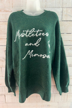 "Mistletoe and Mimosa" Sweater- Hunter Green