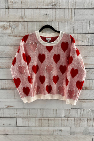 Sweetheart Sweater - Ivory/Red